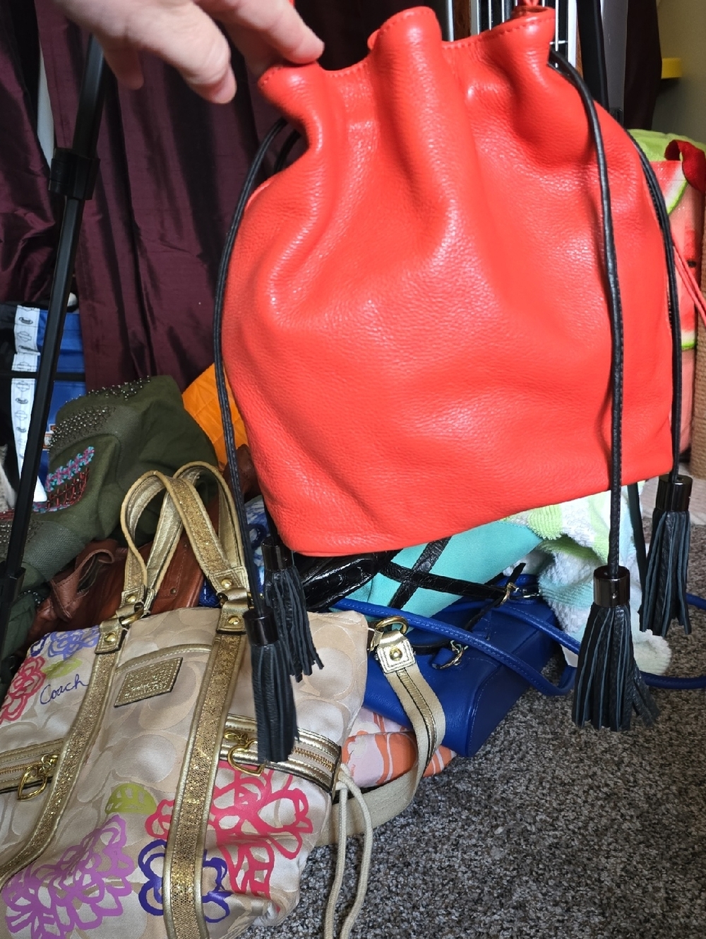 orange Drawstring Bucket Bag rian